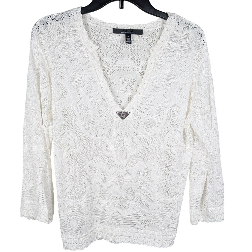 White Lace V-Neck Women's Top